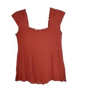 Ultra Flirt Smocked Babydoll Top Rust Orange Size L